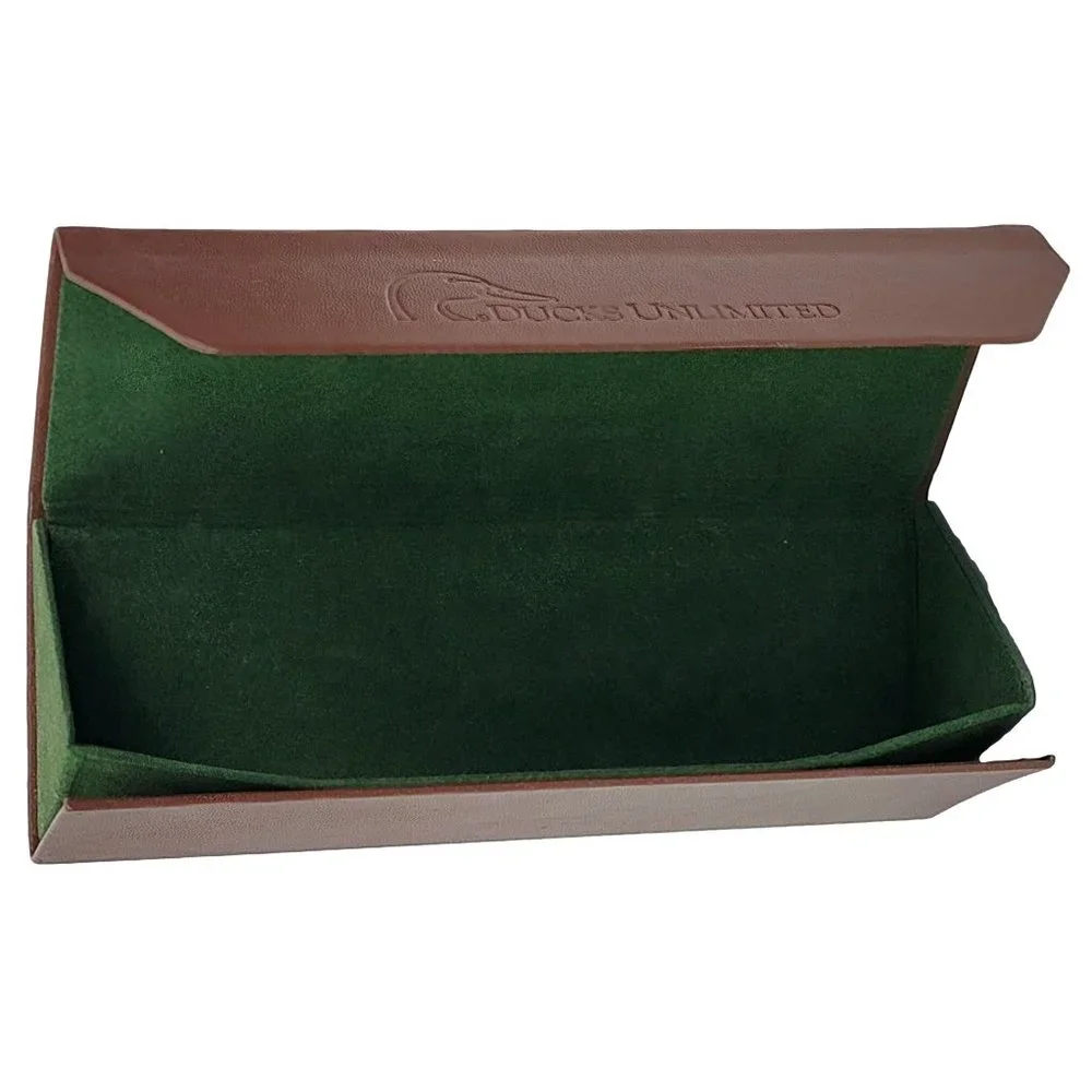 Ducks Unlimited Eyeglass Case Mens Brown Faux Leather Triangle Folding Hard Case